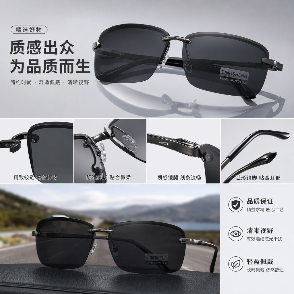 黑色偏光太阳镜 男女通用 UV400防护 轻便舒适防眩光详情1