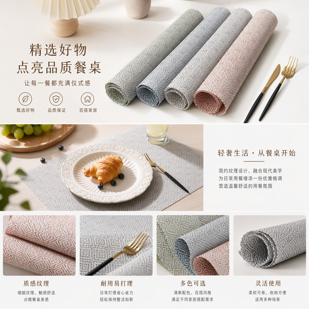 几何图案餐垫四张叠放右侧配金色刀叉家用餐桌装饰详情1