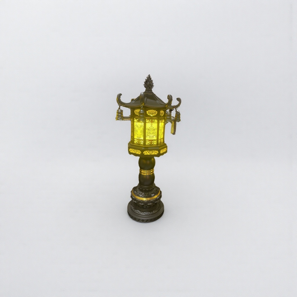 Black Chinese-style lanterns are used for lighting in the living room entrance hall and in front of the Buddha Specification image