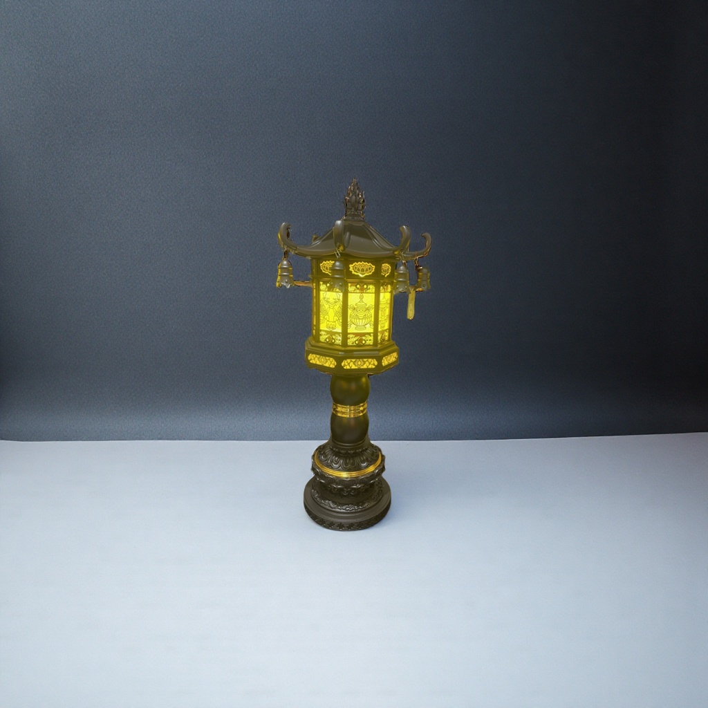 Black Chinese-style lanterns are used for lighting in the living room entrance hall and in front of the Buddha details Picture