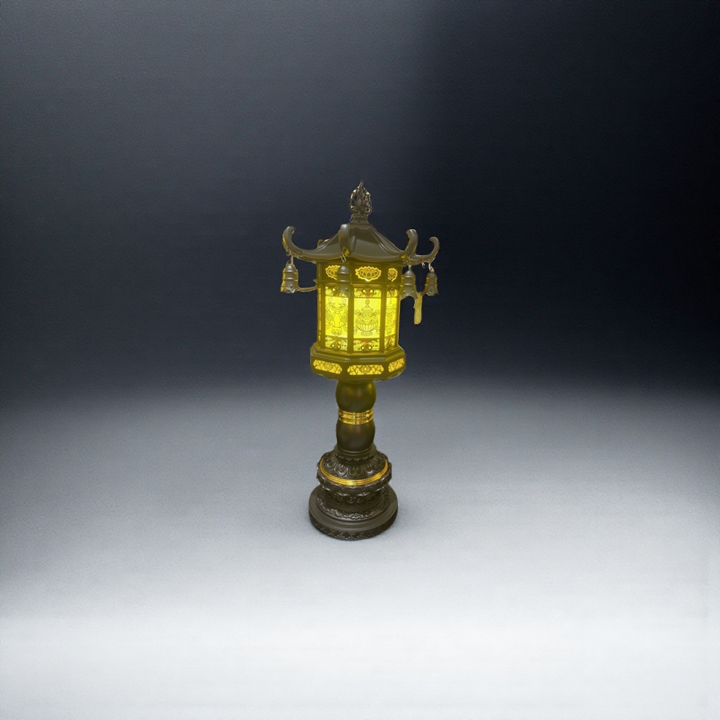 Black Chinese-style lanterns are used for lighting in the living room entrance hall and in front of the Buddha
