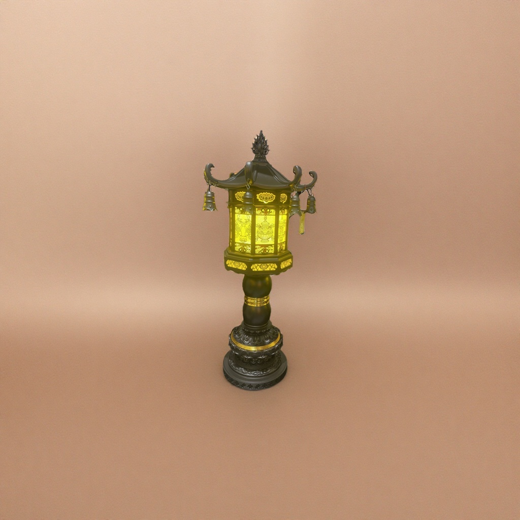 Black Chinese-style lanterns are used for lighting in the living room entrance hall and in front of the Buddha Application Scenario