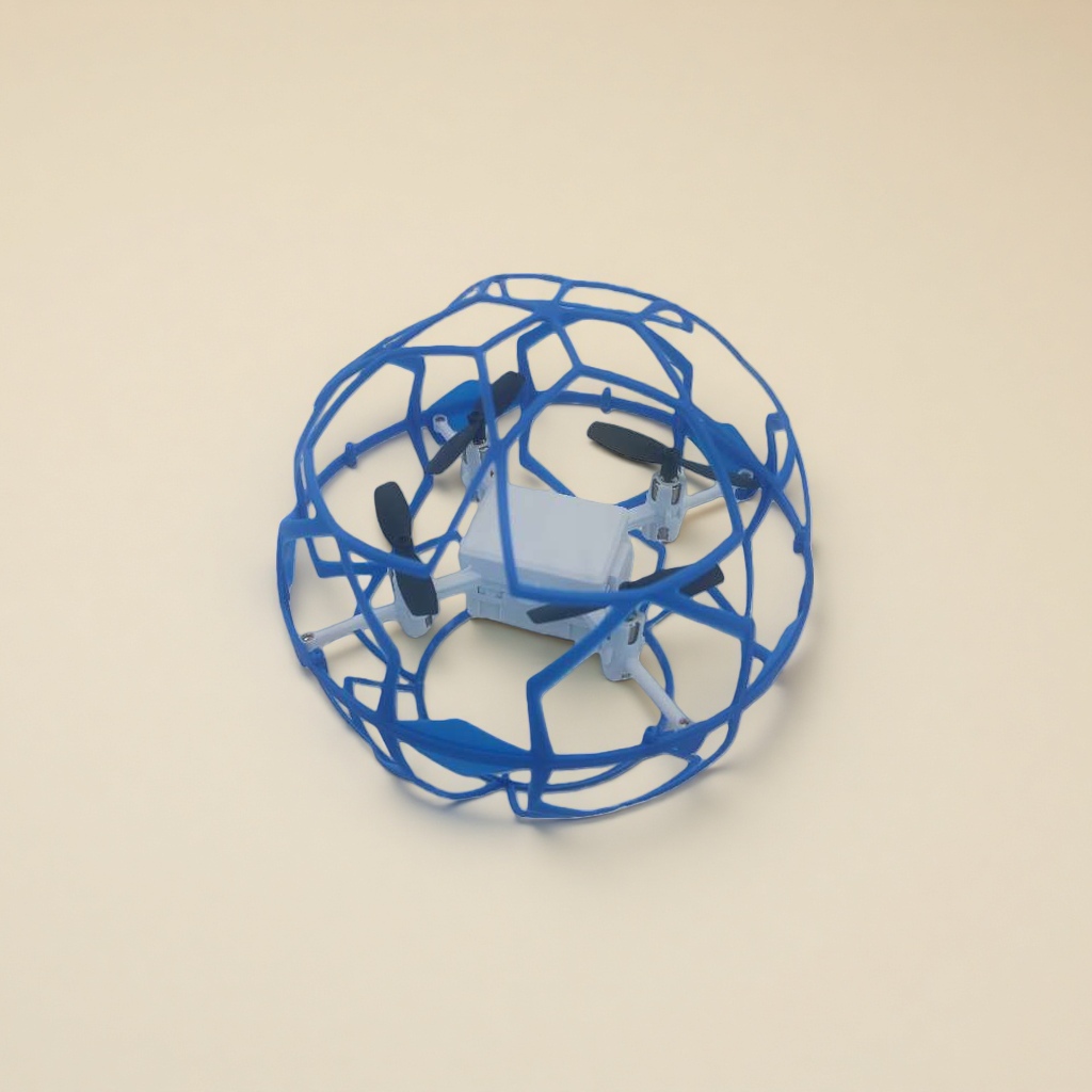 Blue spherical protective cover, white drone