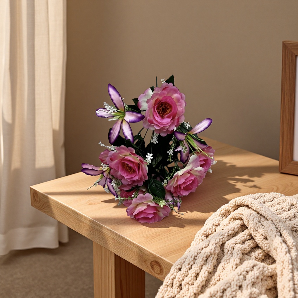 Pink and purple artificial flower bouquets, artificial fresh flowers, living room and bedroom decorative items
