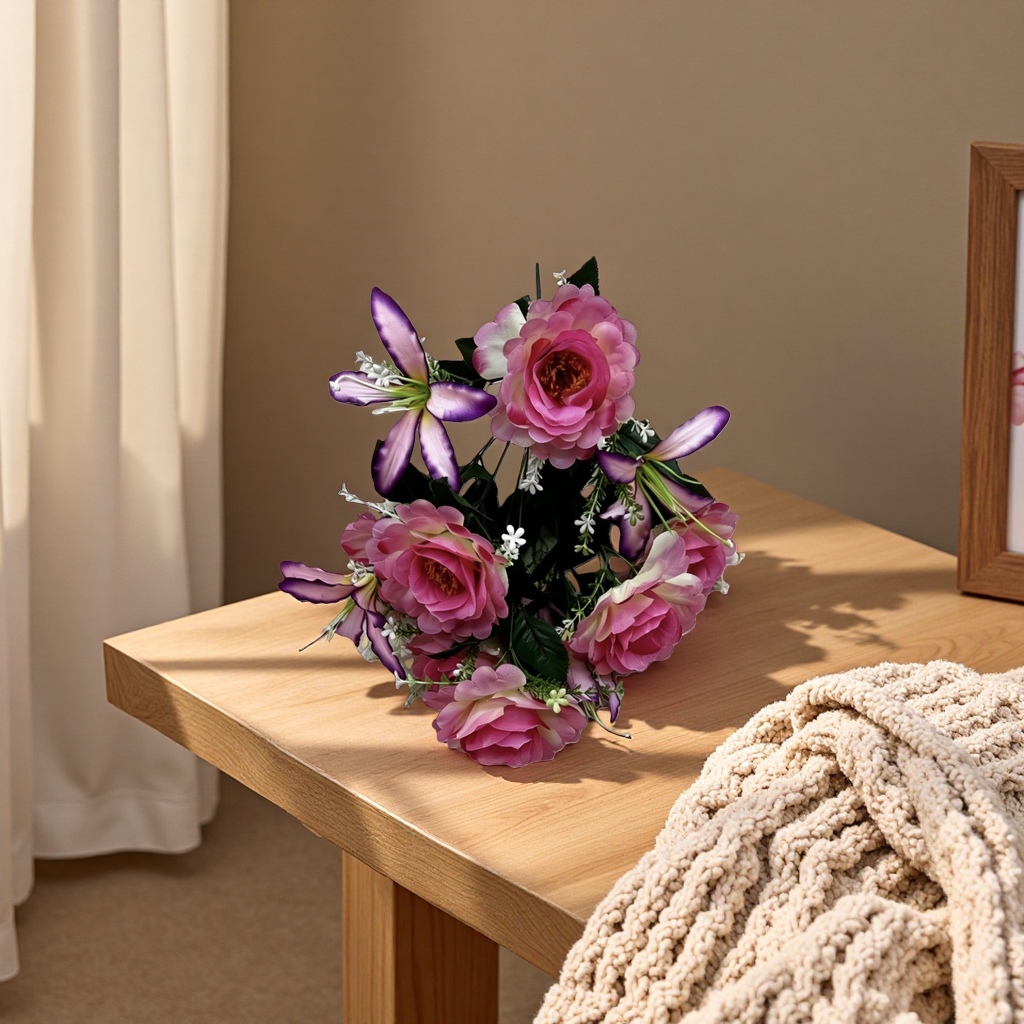 Pink and purple artificial flower bouquets, artificial fresh flowers, living room and bedroom decorative items Application Scenario