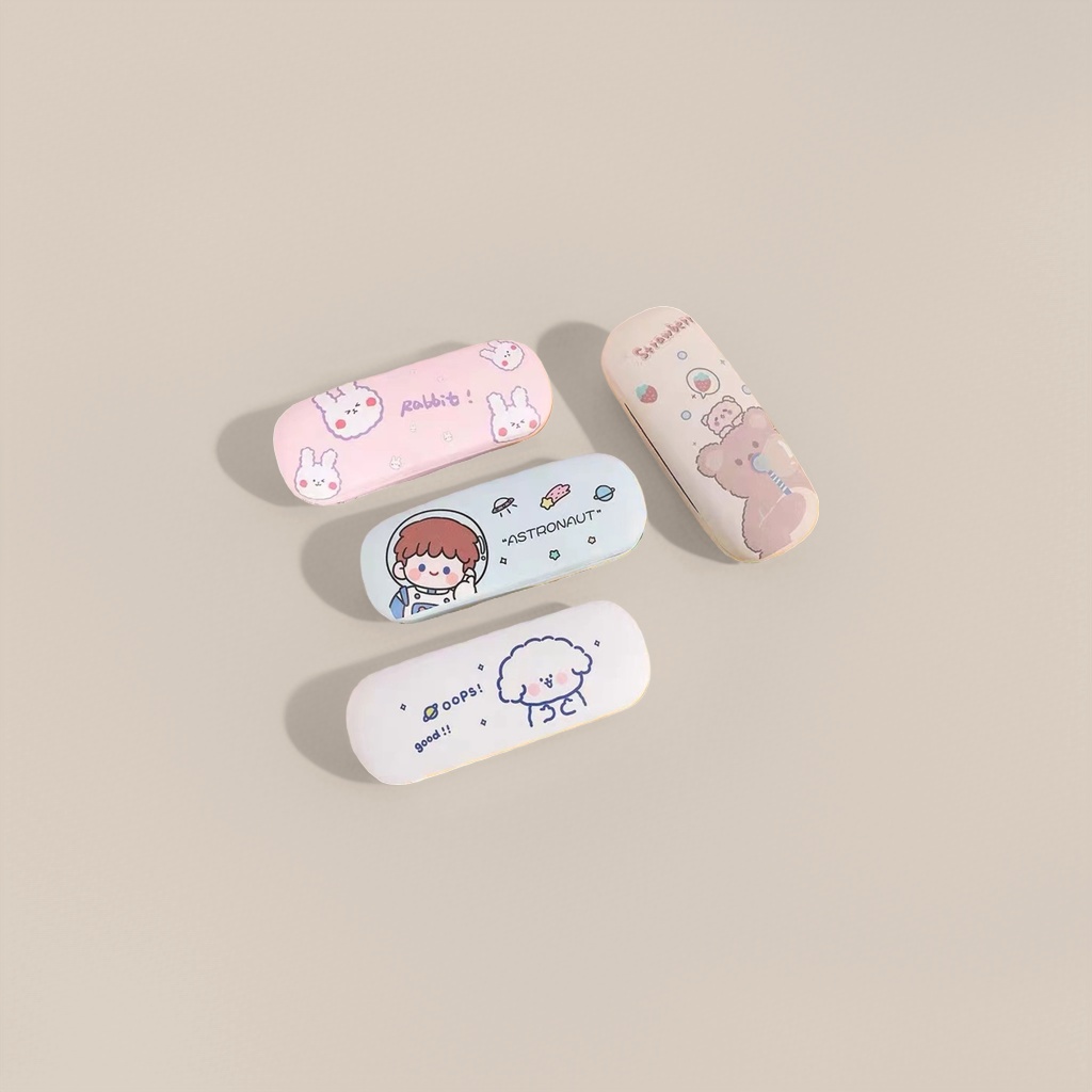 Pink rabbit, white astronaut cloud, beige bear, strawberry pattern glasses case Application Scenario