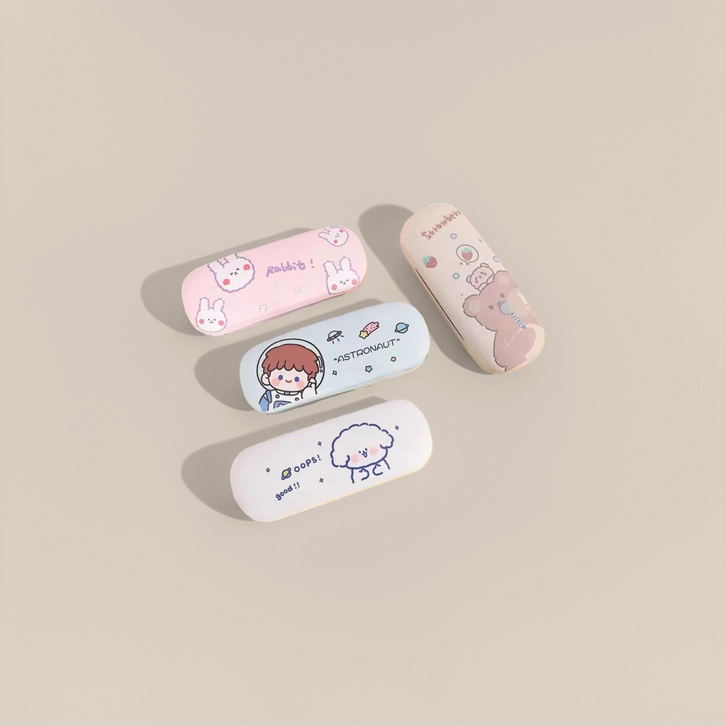 Pink rabbit, white astronaut cloud, beige bear, strawberry pattern glasses case Specification image
