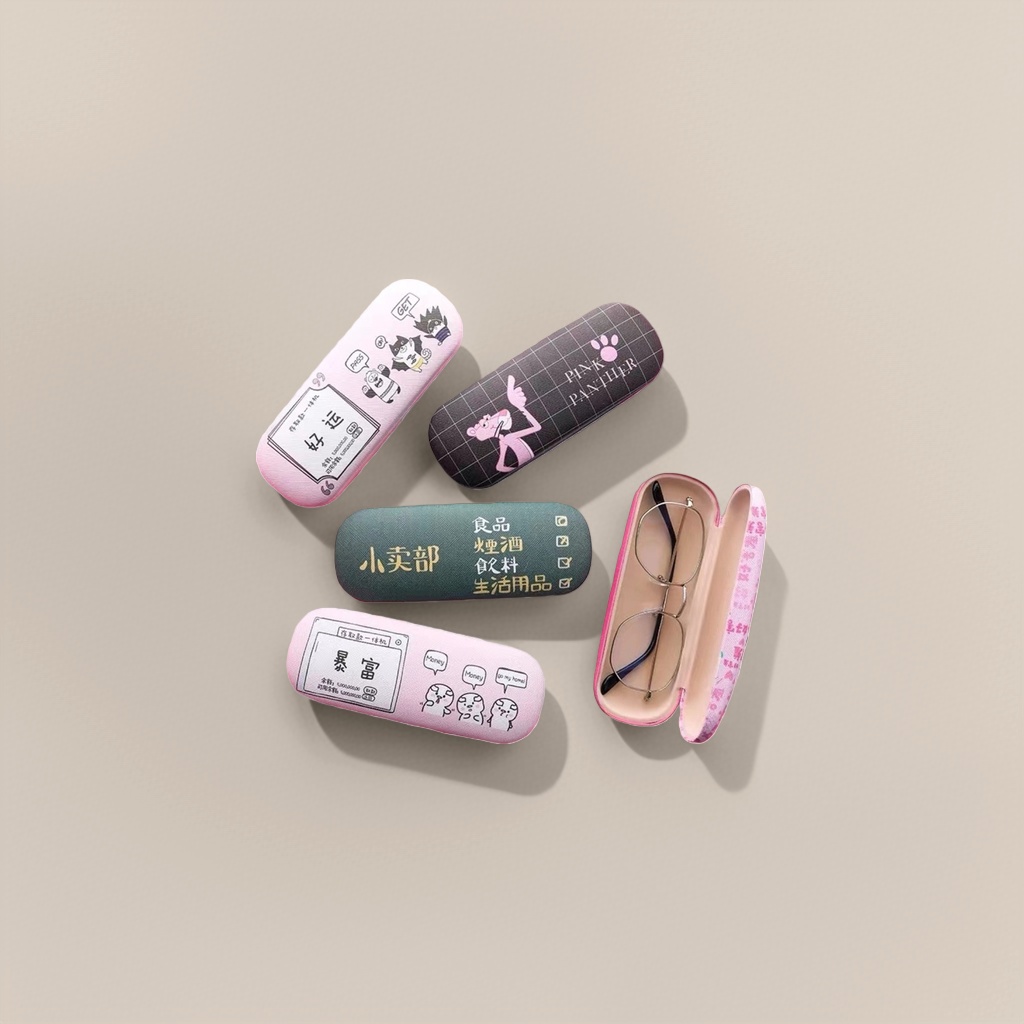 Pink cartoon glasses case Good luck Pink Panther Pop-up Rich theme glasses Specification image