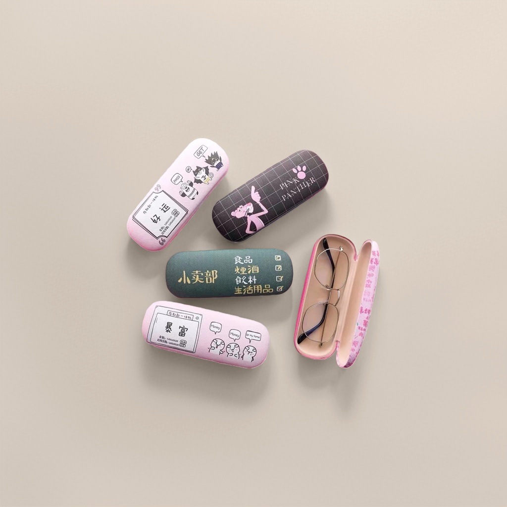 粉色卡通眼镜盒好运Pink Panther小卖部暴富主题带镜