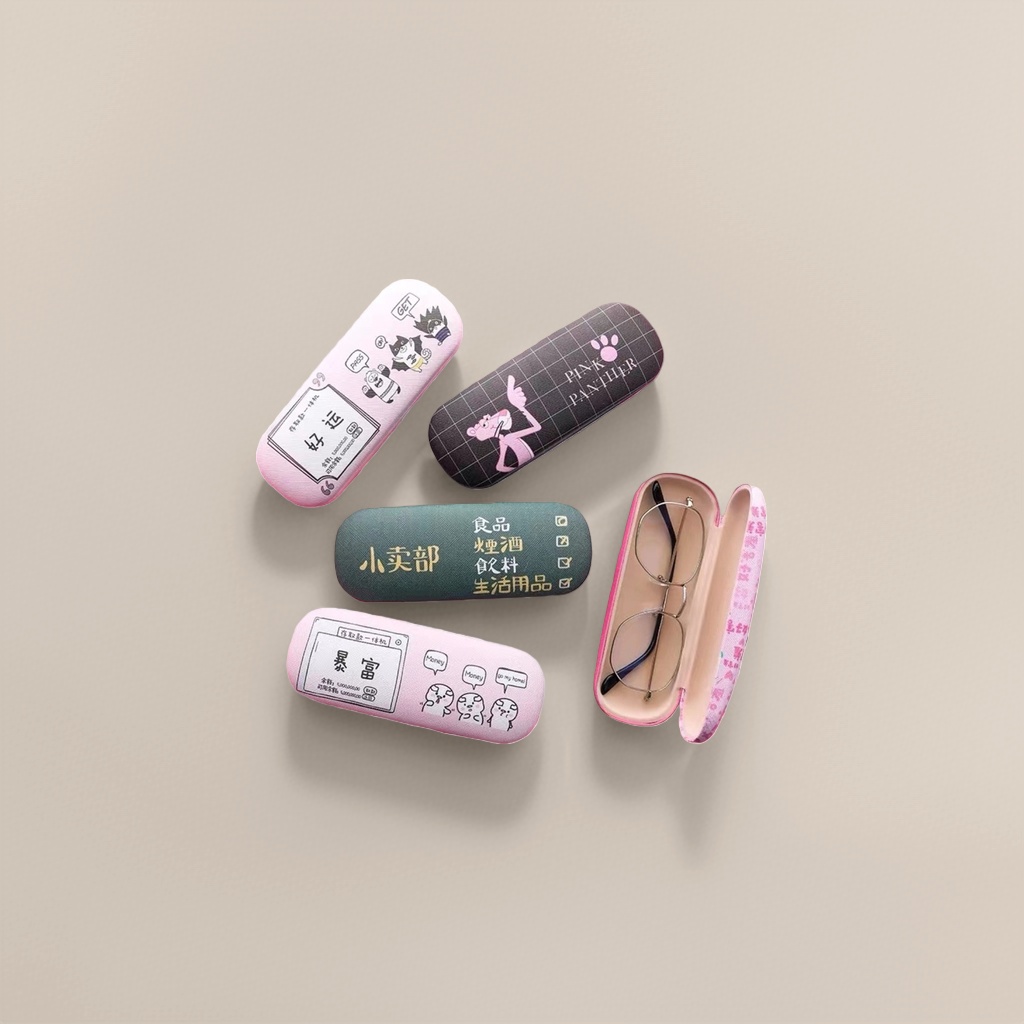 Pink cartoon glasses case Good luck Pink Panther Pop-up Rich theme glasses details Picture