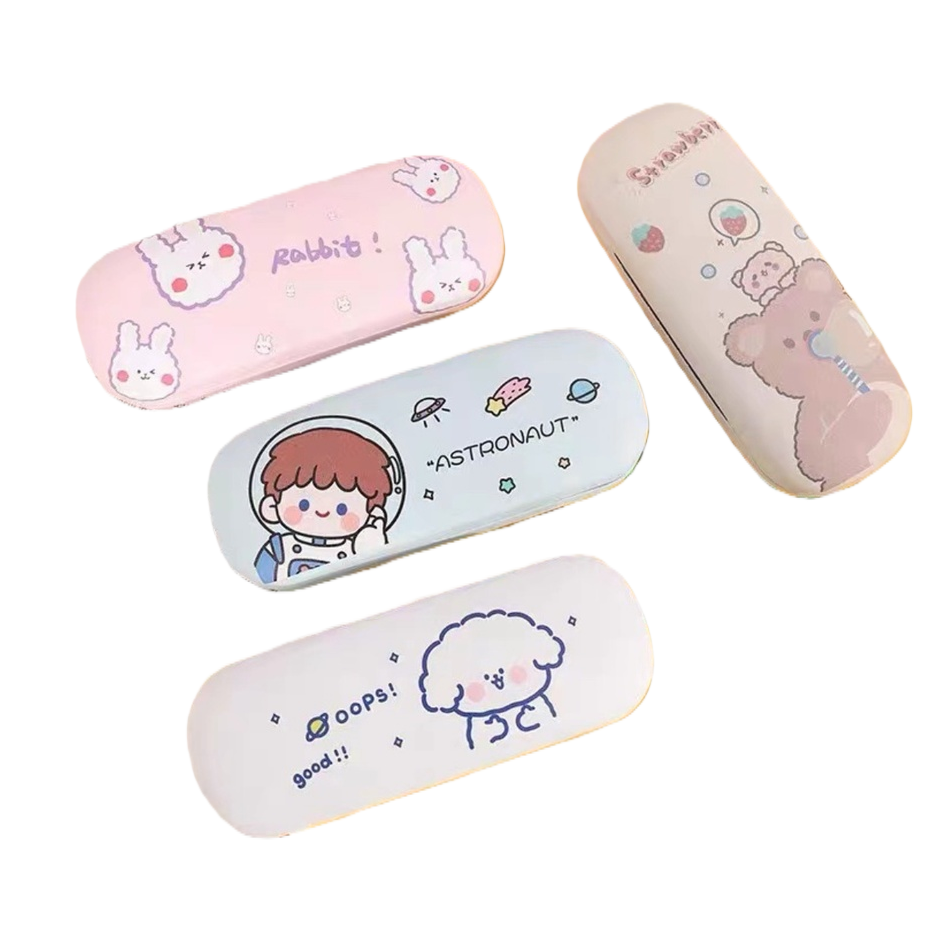 Pink rabbit, white astronaut cloud, beige bear, strawberry pattern glasses case Item Picture