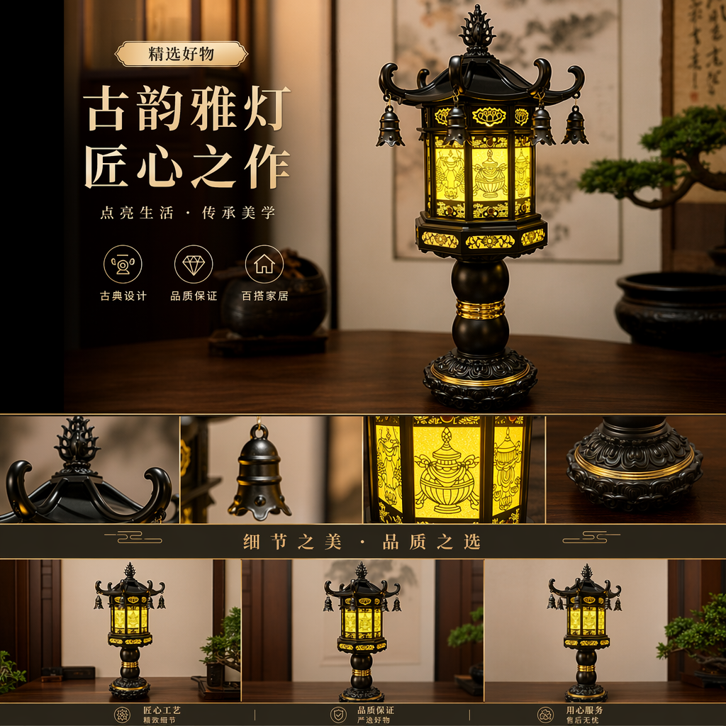 Black Chinese-style lanterns are used for lighting in the living room entrance hall and in front of the Buddha pic 1