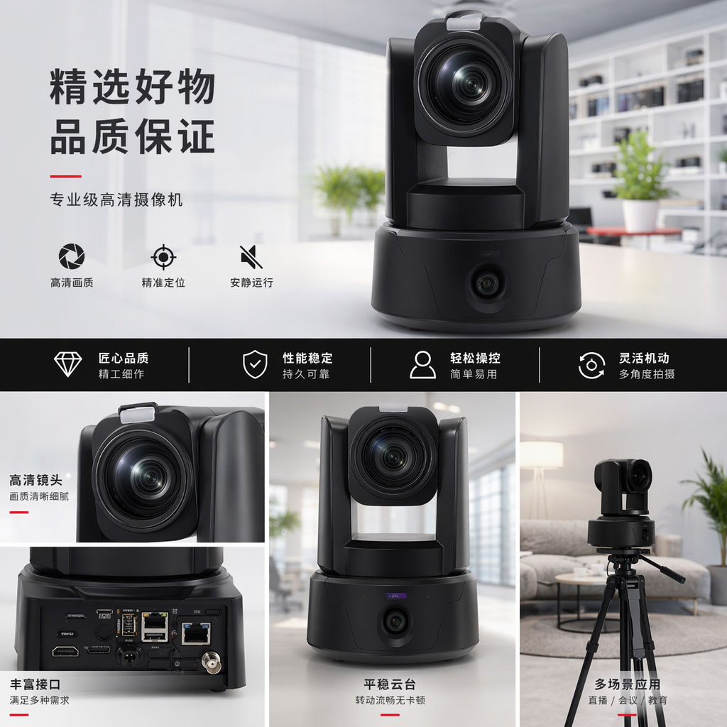 这是一款专业双目摄像机无固定全景镜头，可输出大角度，全景图像，适合大场景应用支持同时输出特写和全景视频，内置领先的深度学习AI算法，确保稳定的追随效果和准确的姿态识别，便于构建专业的虚拟演播室详情1