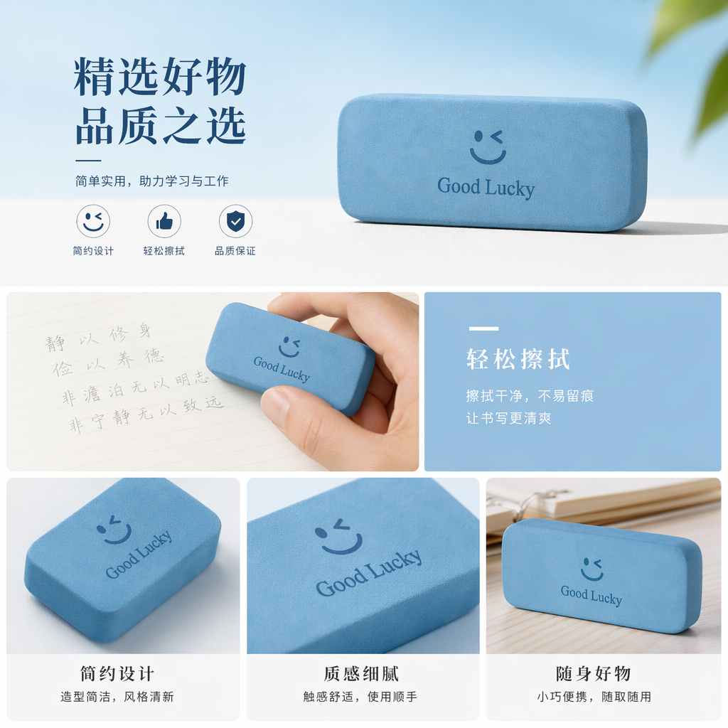 蓝色笑脸图案眼镜盒 时尚简约便携收纳盒详情1