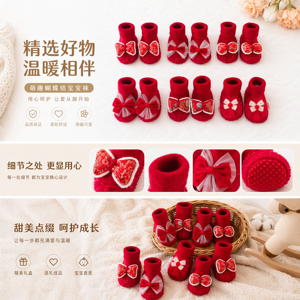 红色婴儿鞋软底防滑学步鞋新生儿宝宝鞋子详情1