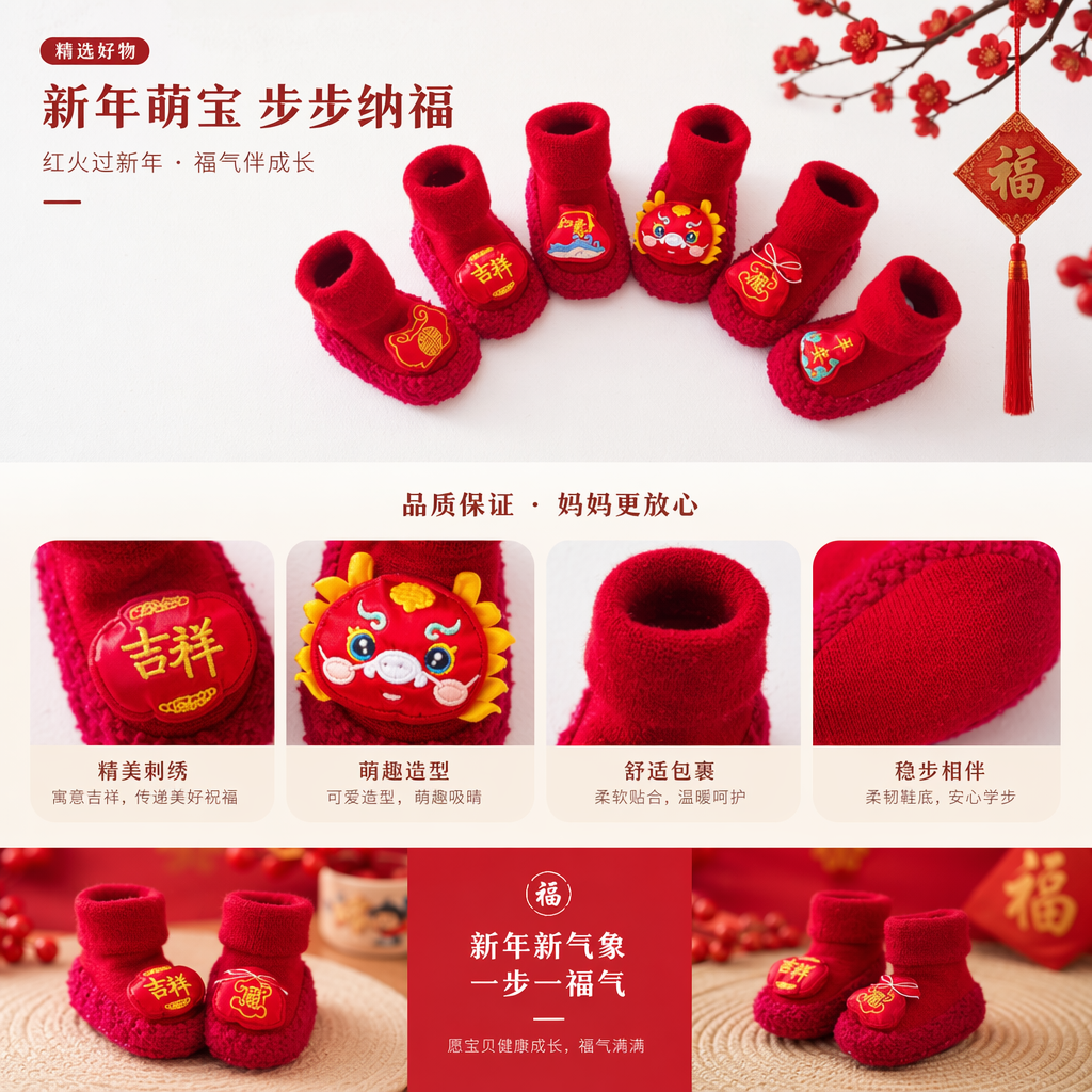 红色婴儿鞋纯棉透气软底学步鞋新生儿春夏季薄款详情1