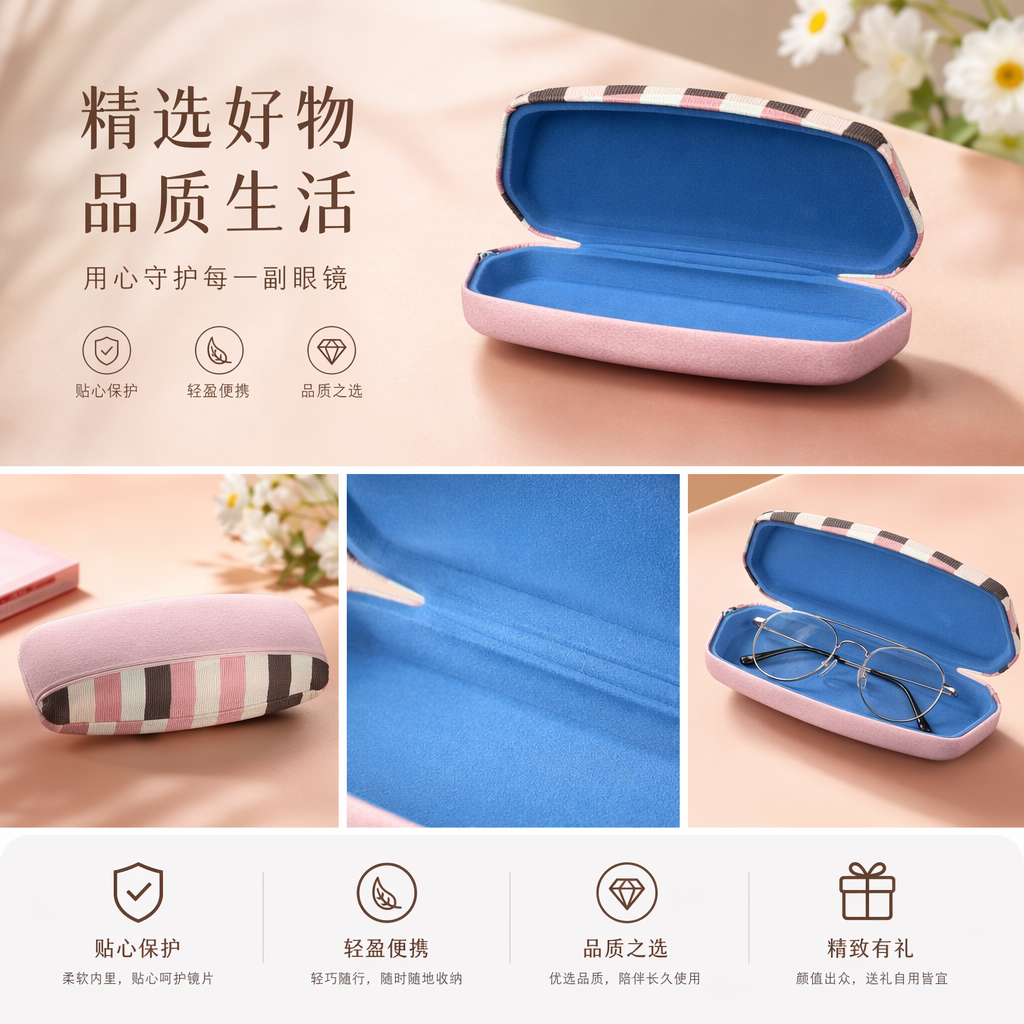粉色条纹眼镜盒 便携软壳防刮镜盒男女通用详情1