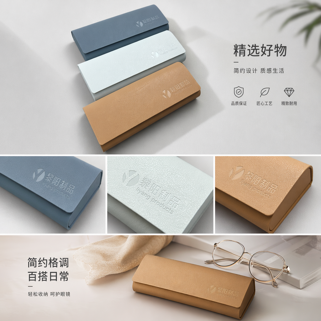 三色拼接皮质眼镜盒 时尚轻便防刮保护镜片详情1