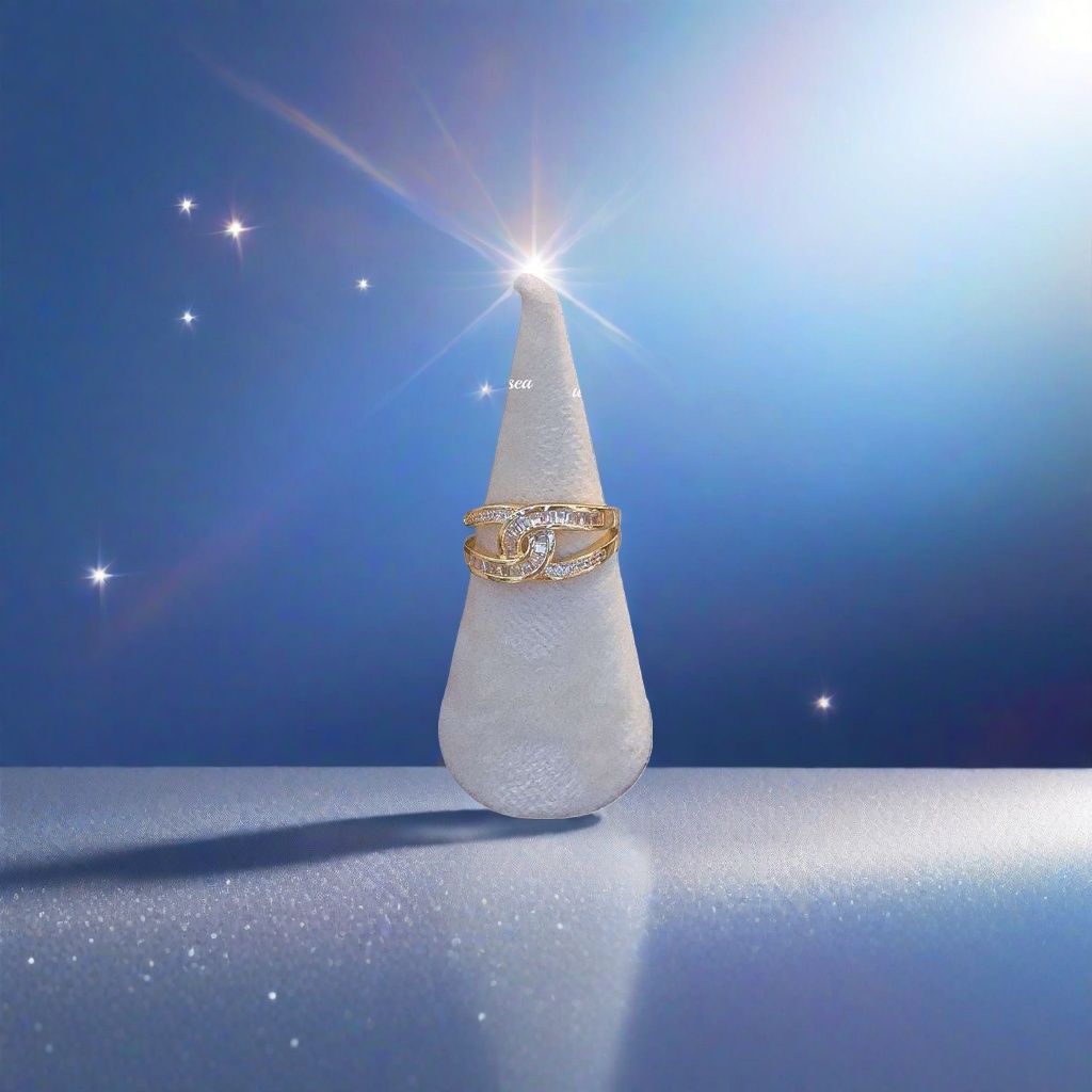 A golden diamond-encrusted ring, a fashionable, light luxury, simple and versatile ring for women