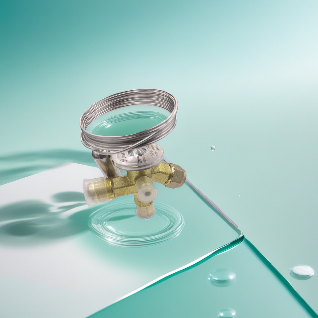 The golden copper valve body of the cold cabinet thermal expansion valve is equipped with a metal temperature sensing bulb, capillary tube temperature control and regulating valve assembly, and thermal expansion valve details Picture