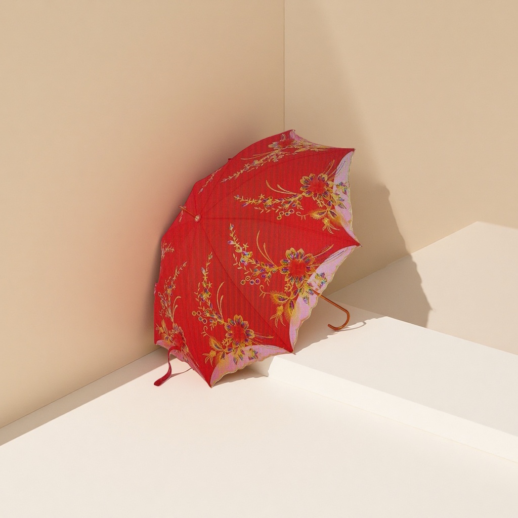 Bordado rojo flores sol paraguas de doble uso impermeable protección solar portátil plegable mango largo Specification image
