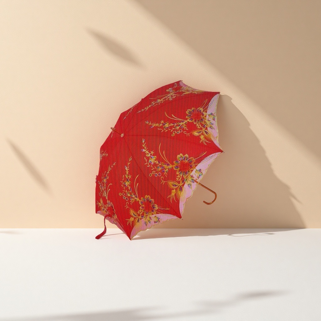 Bordado rojo flores sol paraguas de doble uso impermeable protección solar portátil plegable mango largo Application Scenario