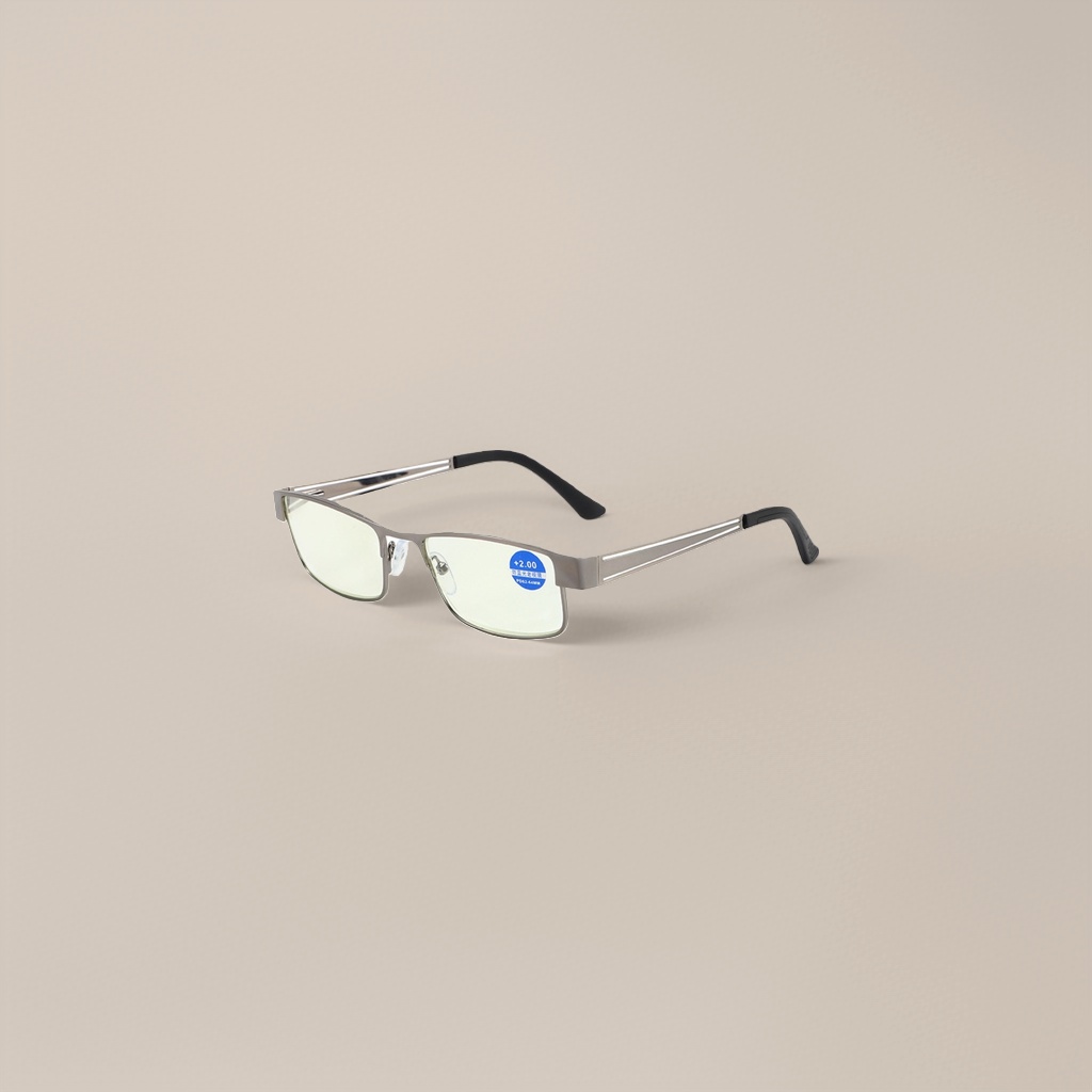 Montura metálica plata lentes amarillas pálido lentes lentes negros espejos extremos de las patas azul +2.00 logo