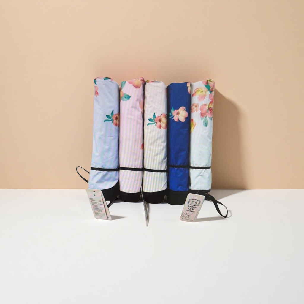 Five foldable umbrellas with floral patterns are portable, suitable for both sun protection and rain, lightweight and compact Specification image
