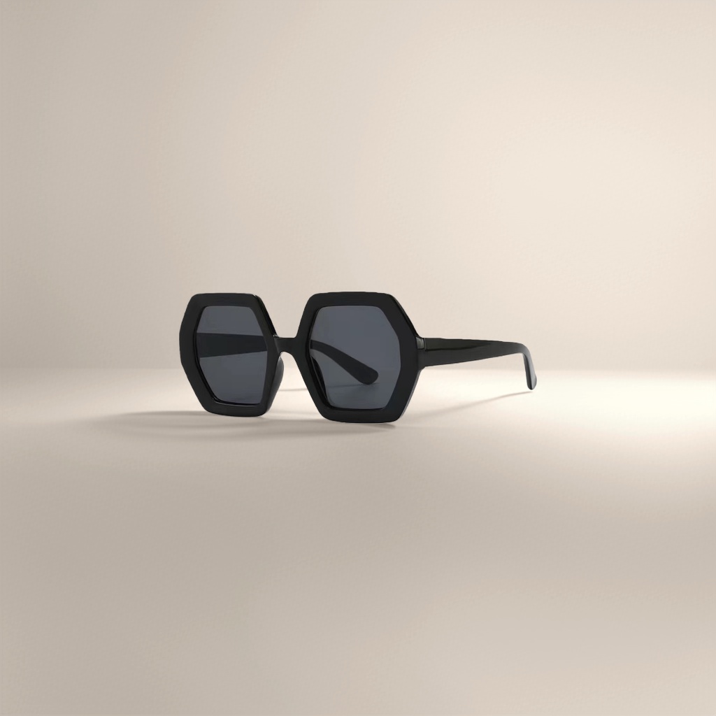 Black hexagonal sunglasses, fashionable UV-resistant polarized sunglasses, suitable for both men and women details Picture