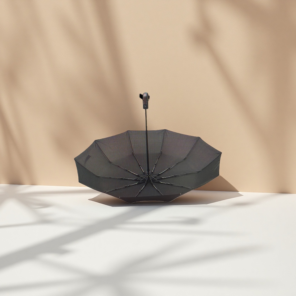 黑色全自动晴雨两用雨伞 防水防晒轻便折叠长柄图