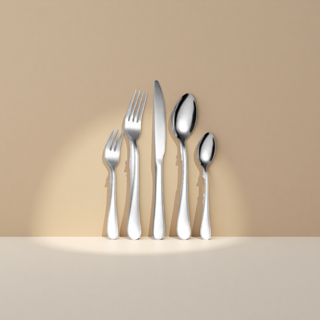 Silver tableware set, stainless steel household Western cuisine fork, spoon and knife four-piece set Application Scenario
