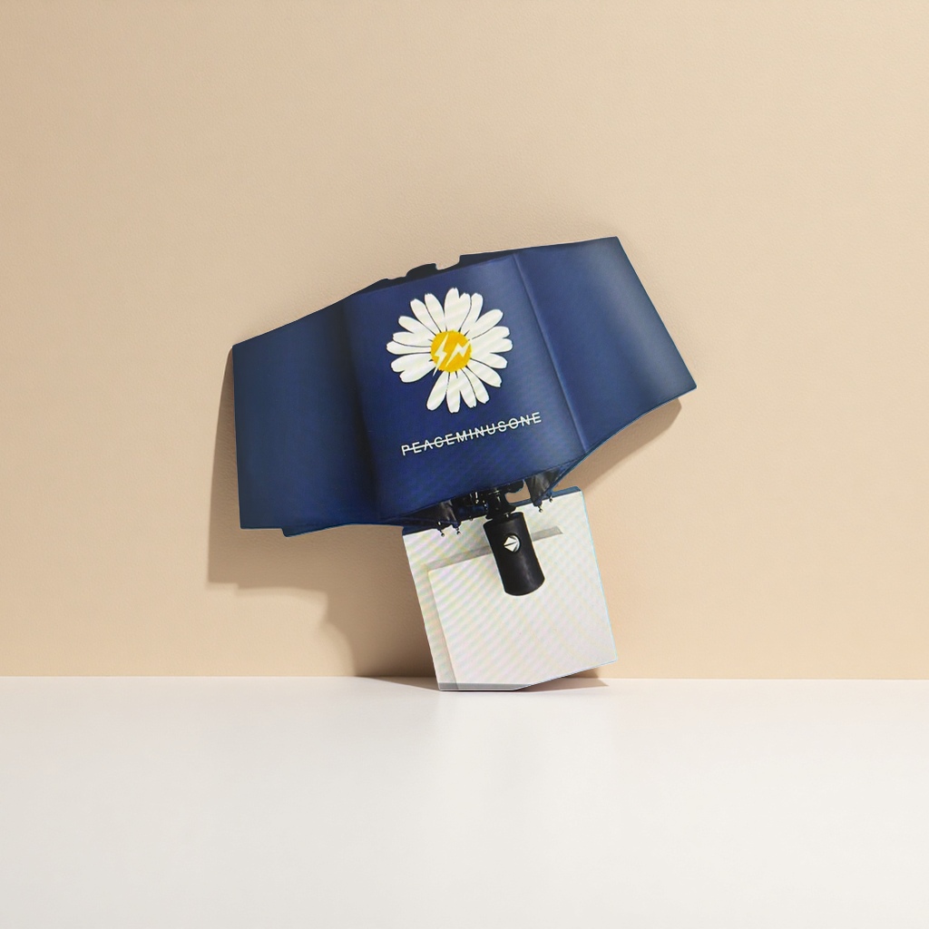 Azul oscuropeaceminusone daisyrelámpago estampado paraguas blancoparaguas con cara amarillocorazón daisy details Picture