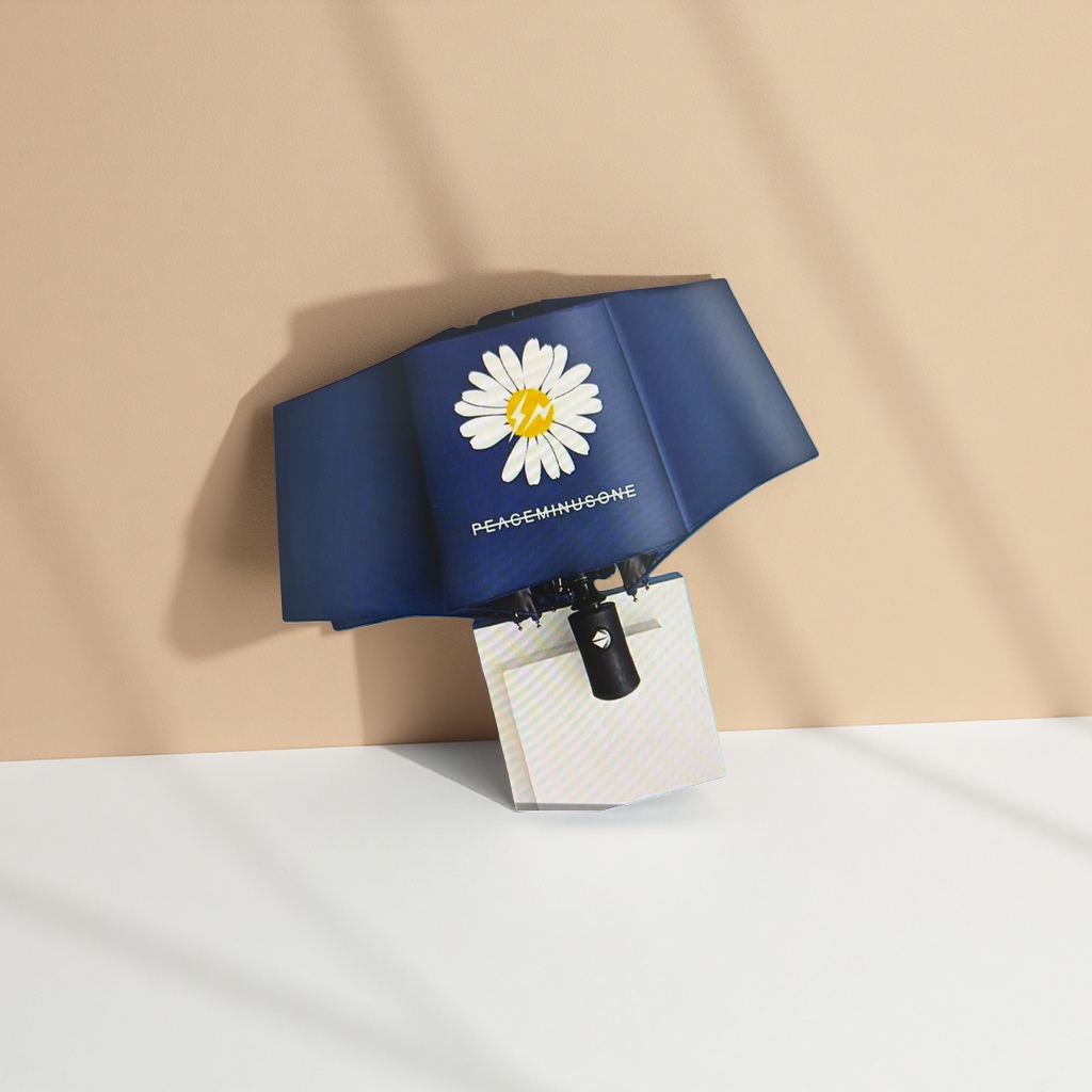 Azul oscuropeaceminusone daisyrelámpago estampado paraguas blancoparaguas con cara amarillocorazón daisy