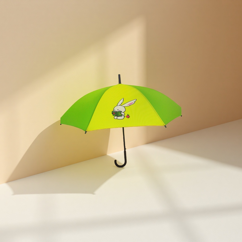 Verde amarillo conejo lectura libro patrón paraguas impermeable protección solar sol y lluvia doble uso Application Scenario