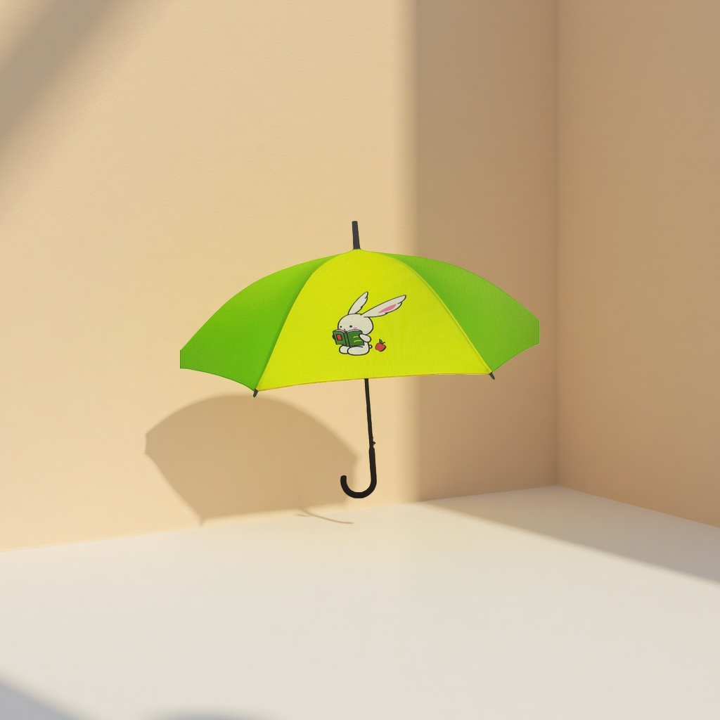 Verde amarillo conejo lectura libro patrón paraguas impermeable protección solar sol y lluvia doble uso Specification image