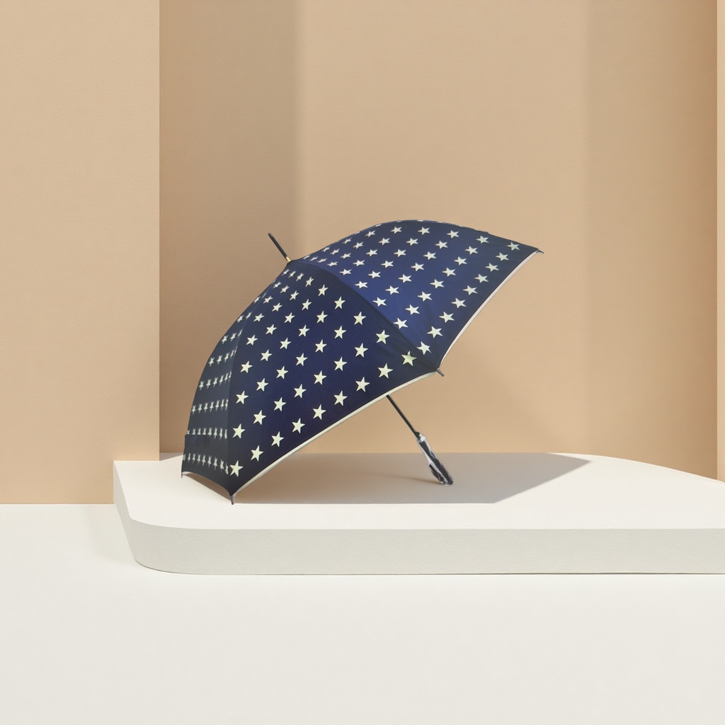 深蓝色星星图案晴雨两用伞 防水防晒轻便折叠