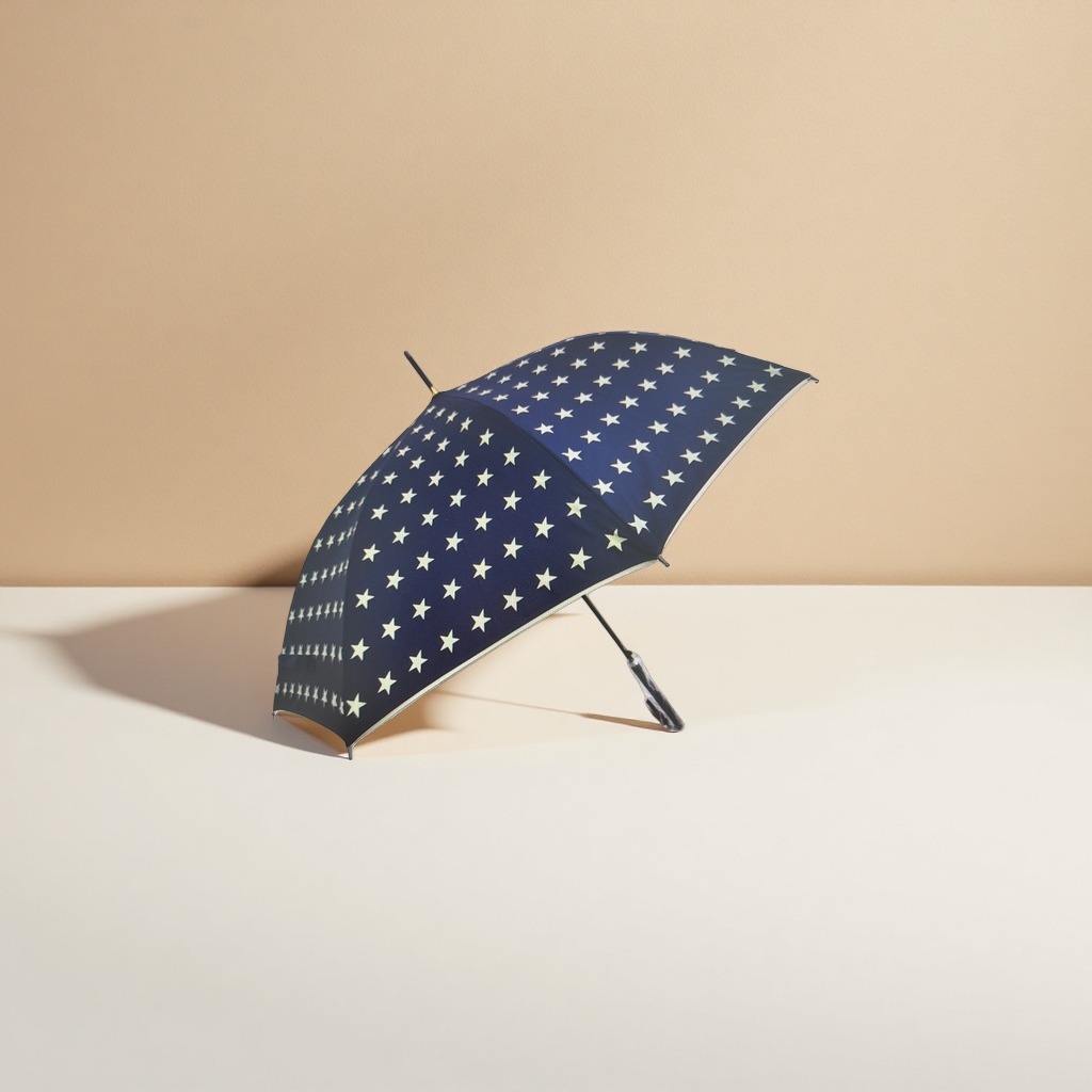 Azul oscuro estrella patrón soleado lluvia paraguas de doble uso impermeable protección solar ligero plegable details Picture