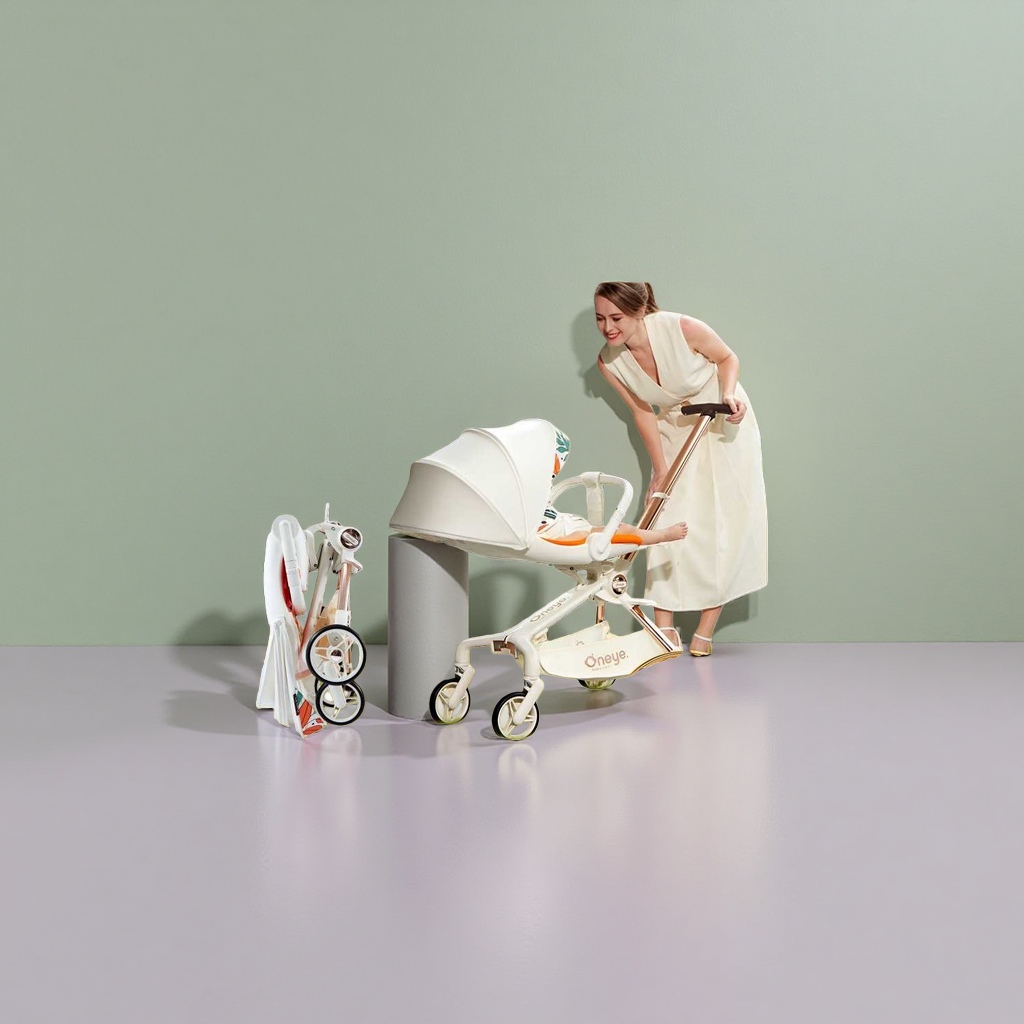 The white baby stroller can be used for sitting or lying flat, with a bidirectional adjustable eggshell seat to protect the spine for children aged 0 to 6 details Picture