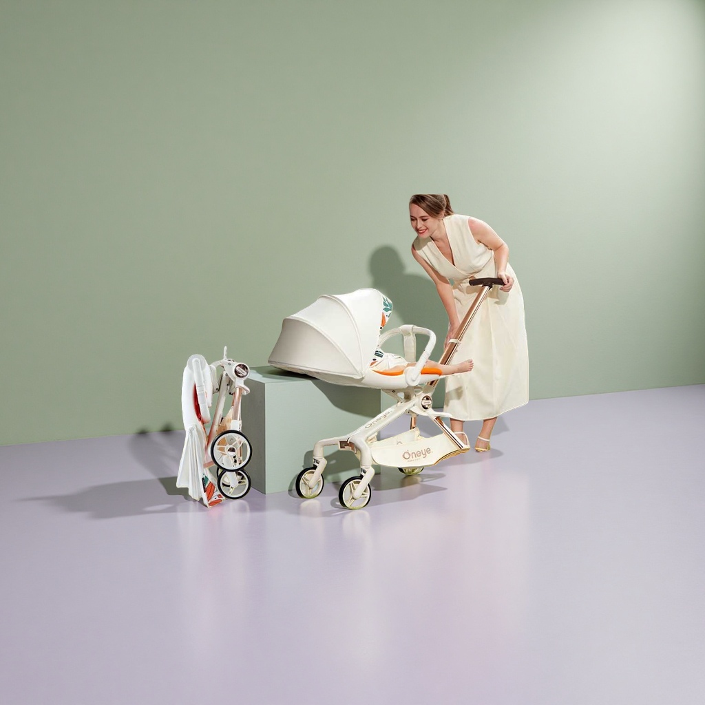 The white baby stroller can be used for sitting or lying flat, with a bidirectional adjustable eggshell seat to protect the spine for children aged 0 to 6 Application Scenario