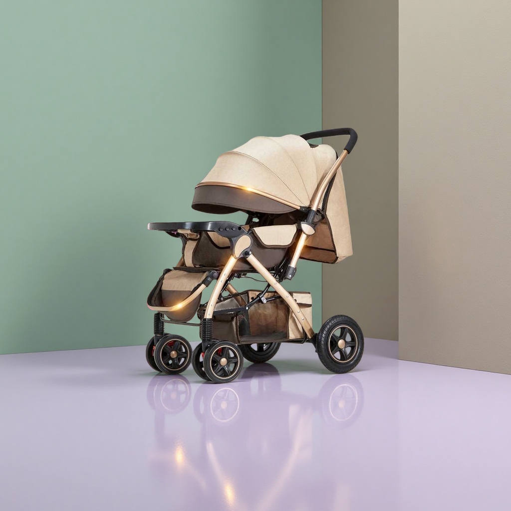 Beige baby stroller is lightweight, foldable, bidirectional, shock-absorbing and high-view baby stroller details Picture