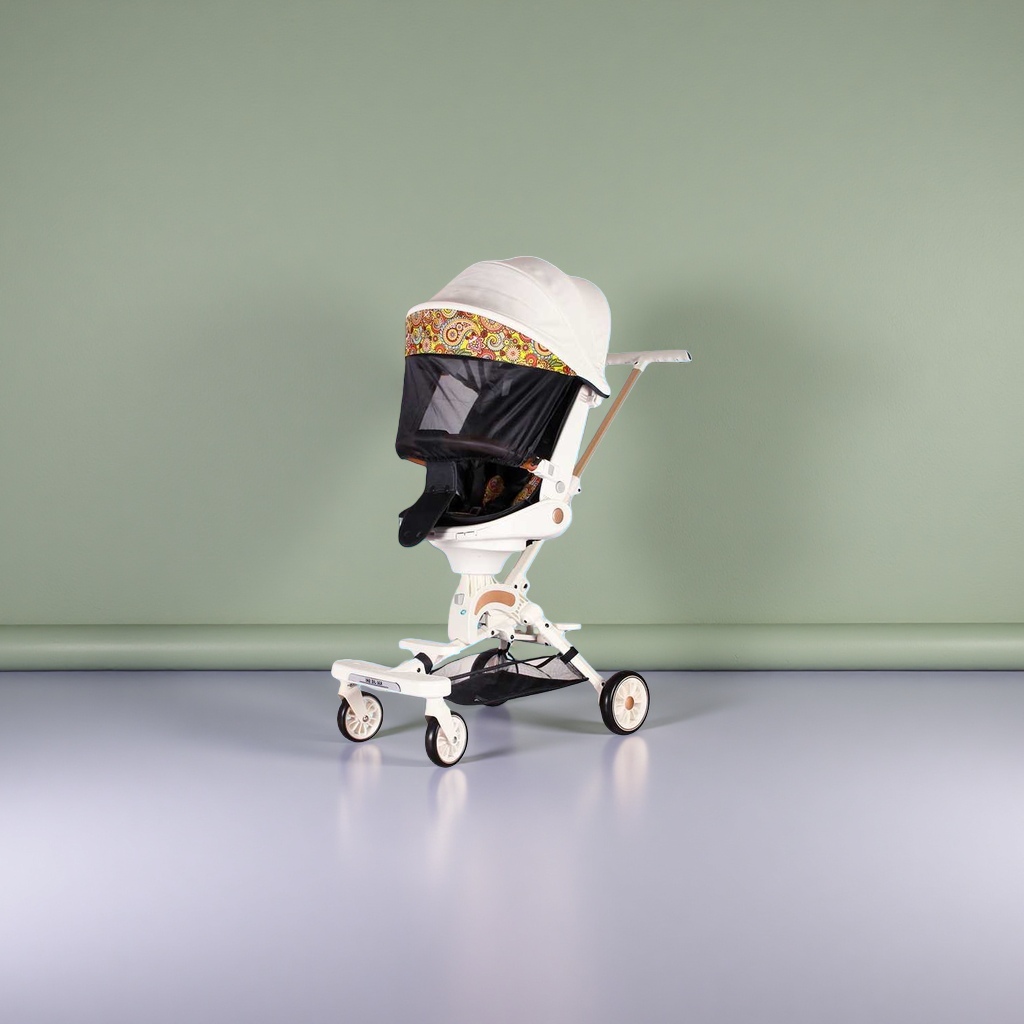 The white trolley baby stroller is lightweight, foldable, suitable for sitting or lying down, and features shock-absorbing universal wheels details Picture