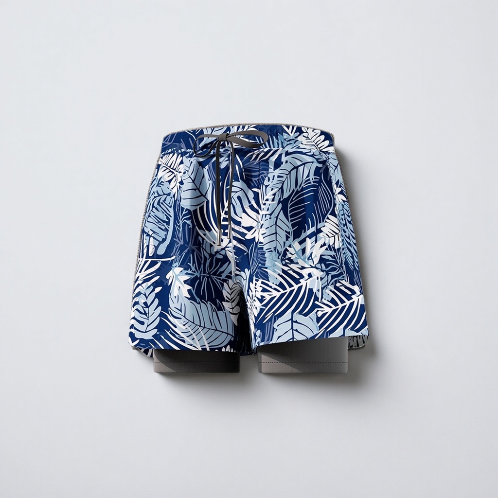 Blue tropical leaf pattern beach shorts for men, quick-drying casual capri pants Application Scenario