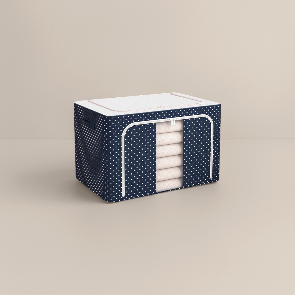 Azul oscuro blanco punto de onda oxford caja de almacenamiento de tela caja organizadora de polvo de gran capacidad