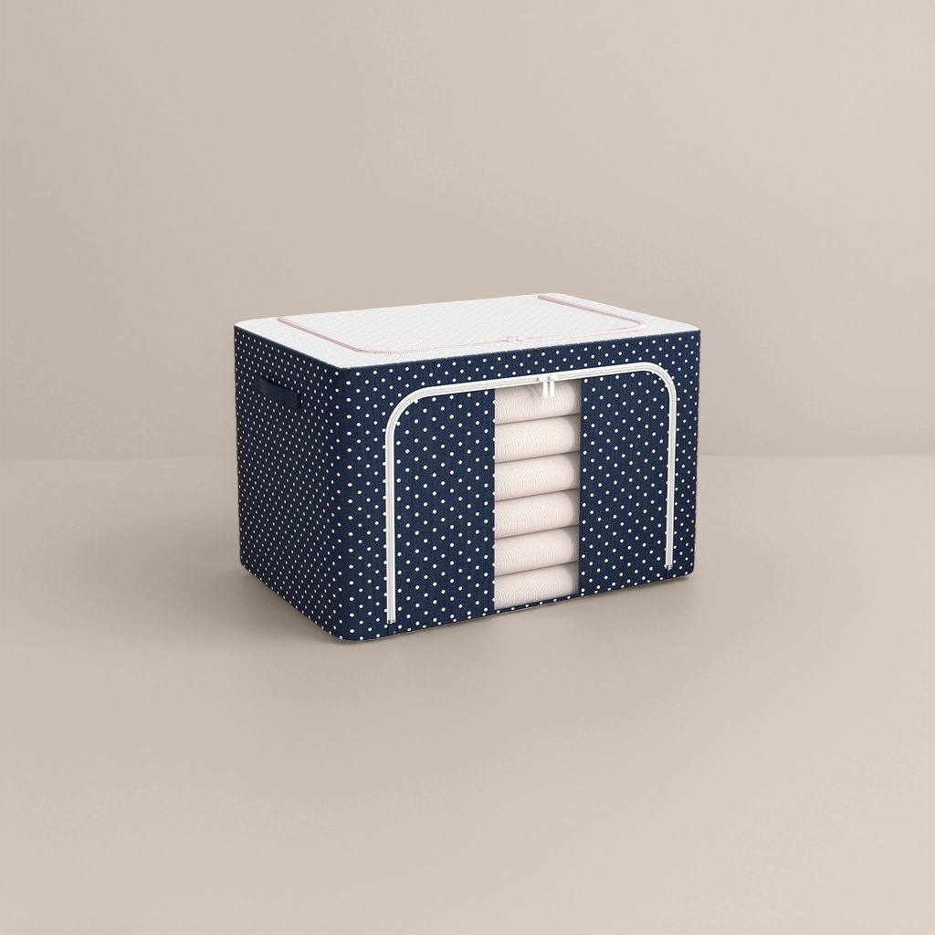 Deep blue and white polka-dot Oxford fabric storage box, large-capacity dust-proof organizing box Application Scenario