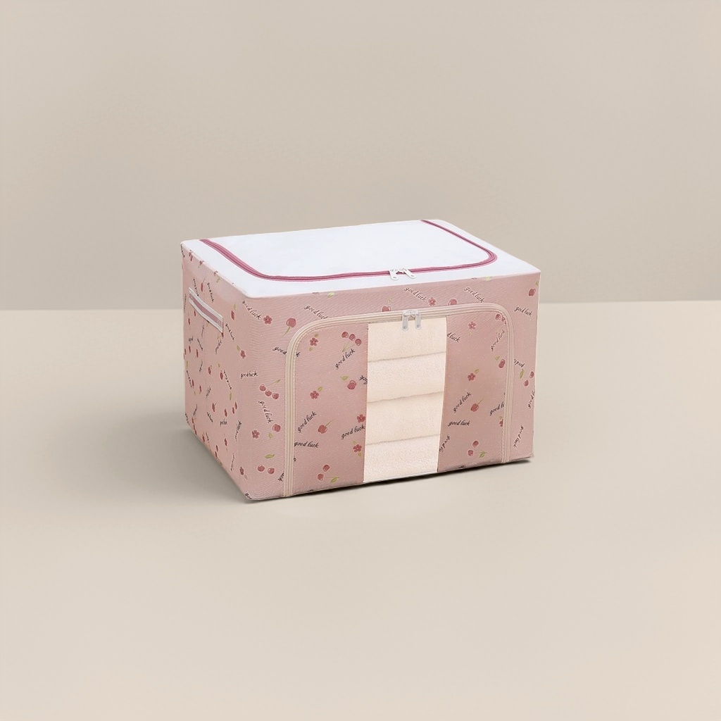 Pink cherry patterned storage box with large capacity, suitable for both bedrooms and living rooms