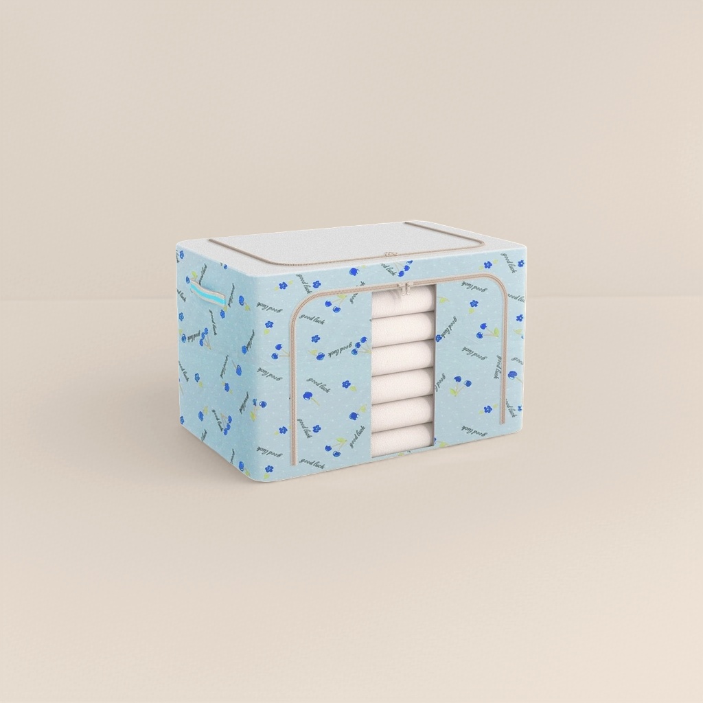 Blue cherry Oxford cloth storage box, large-capacity dust-proof organizing box, household storage box details Picture