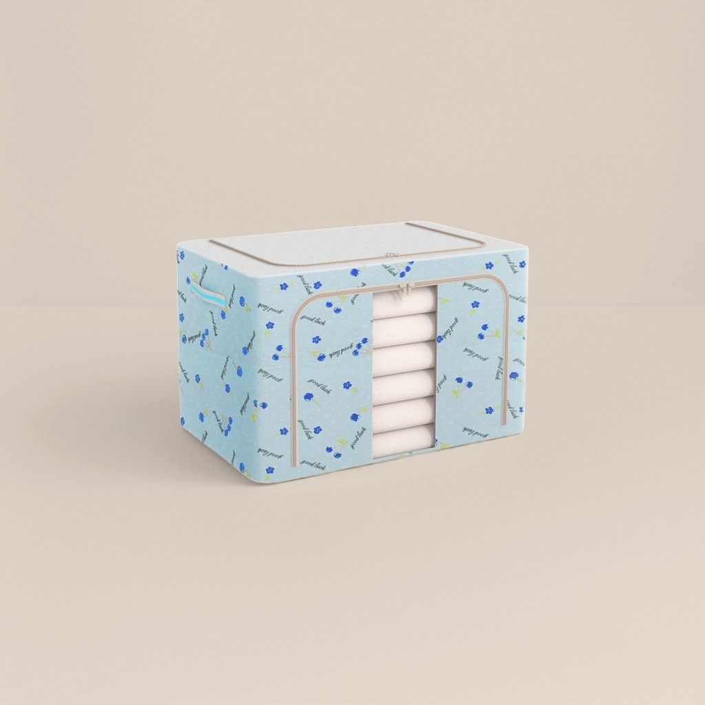 Blue cherry Oxford cloth storage box, large-capacity dust-proof organizing box, household storage box