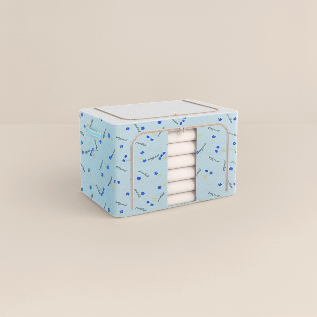 Blue cherry Oxford cloth storage box, large-capacity dust-proof organizing box, household storage box Specification image