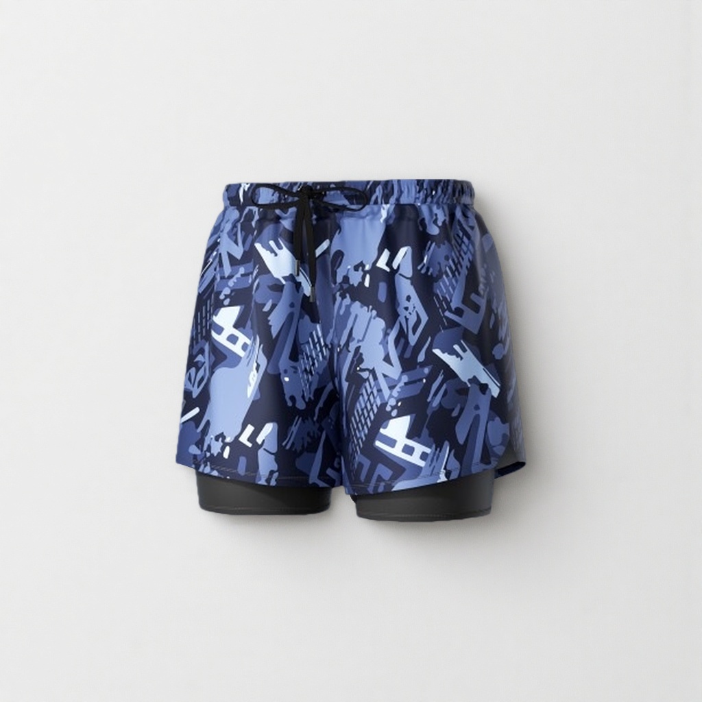 Blue and white camouflage pattern sport shorts for men, quick-drying casual capri pants Specification image