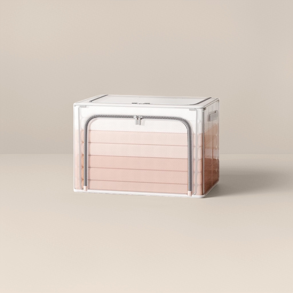 A transparent storage box contains a pink fabric sorting box for home bedroom wardrobe storage details Picture